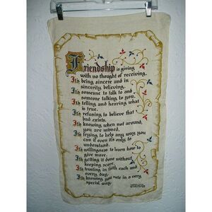 Vintage 70s FRIENDSHIP Poem LINEN Tea Dish TOWEL 16" x 28"